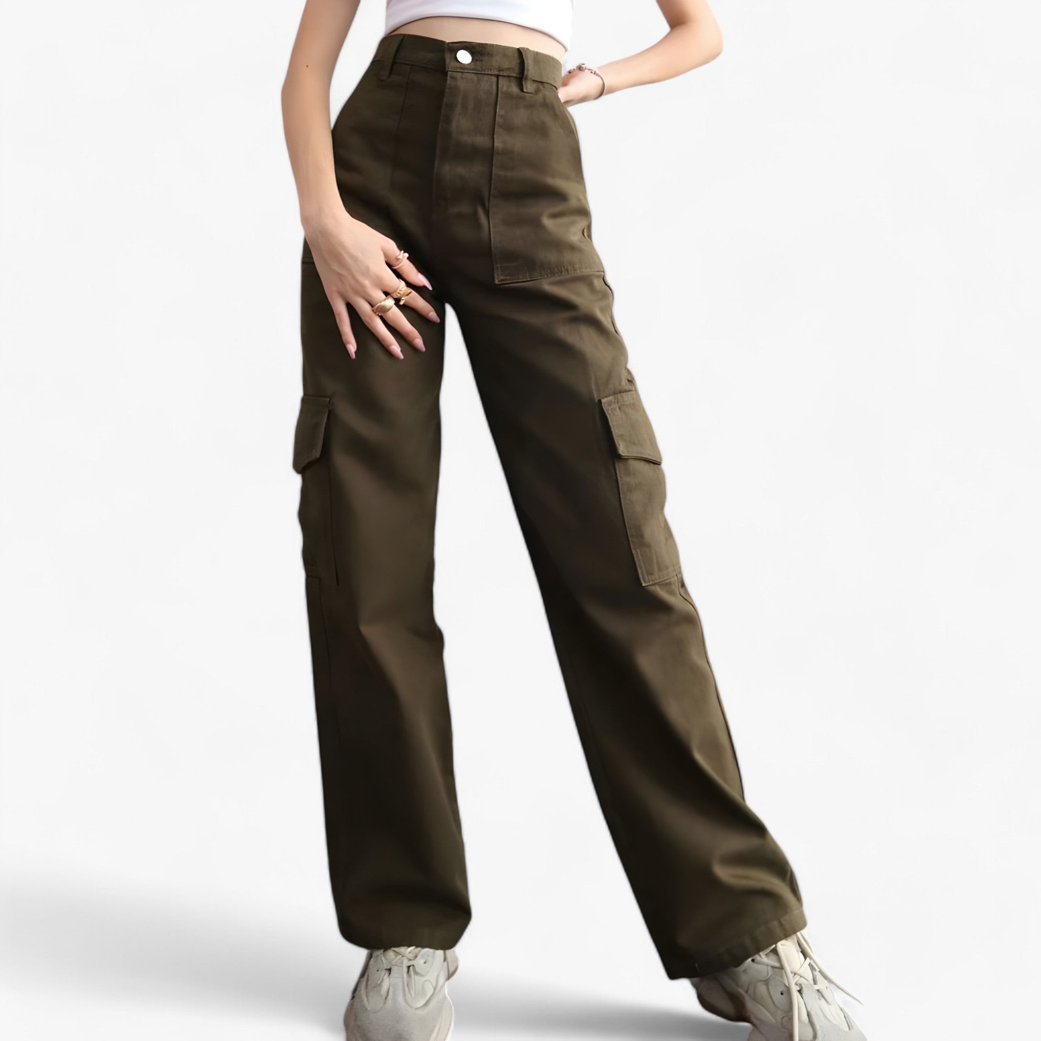 Cargo Pants : Cargobroek Beige - Streetwear & Comfortabele Pasvorm in Legergroen van Pantino