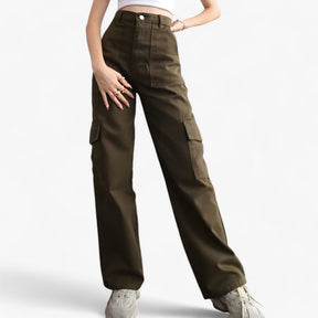 Cargo Pants : Cargobroek Beige - Streetwear & Comfortabele Pasvorm in Legergroen van Pantino