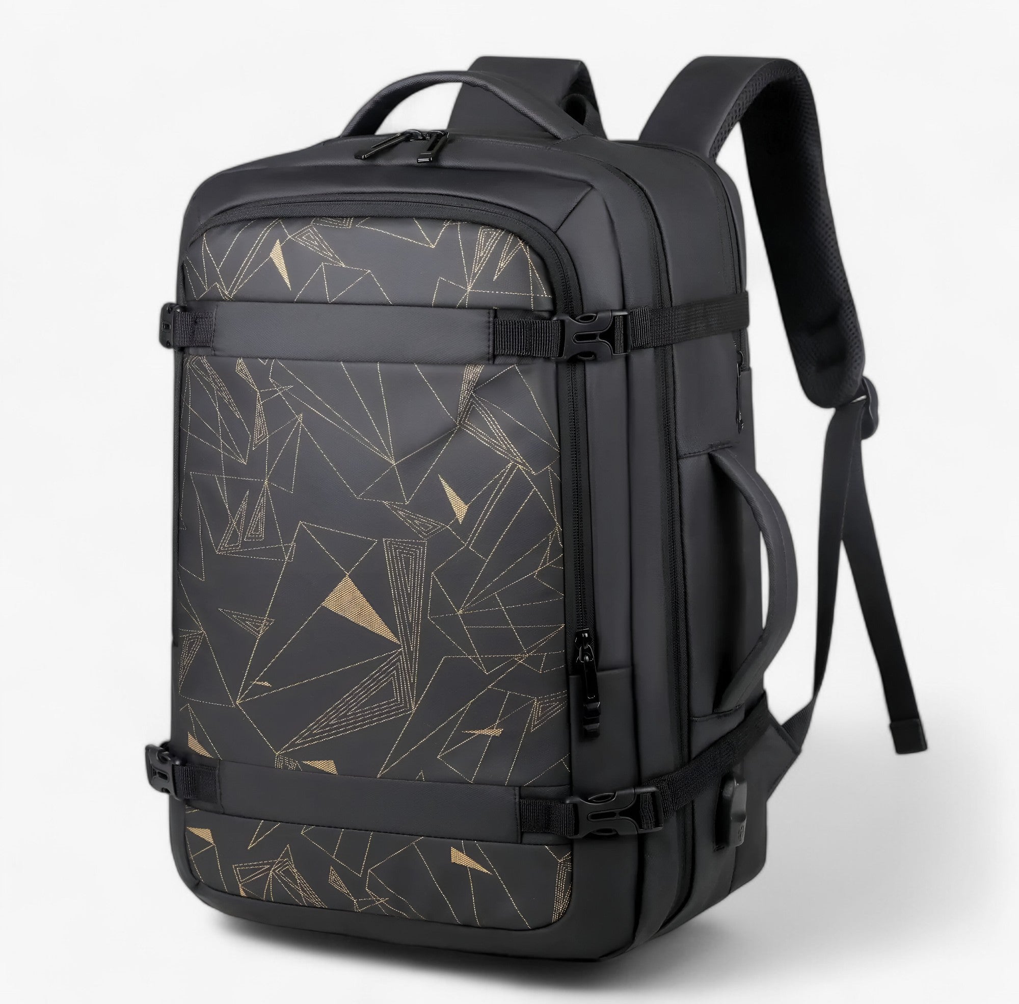 bags : Reisrugzak met USB Heren - Expande Zwart in Expande Gouden 18inch(32x46x15)cm van Pantino