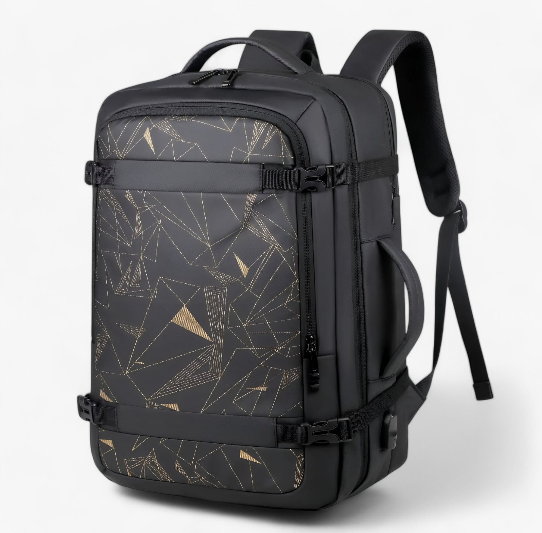 bags : Reisrugzak met USB Heren - Expande Zwart in Expande Gouden 18inch(32x46x15)cm van Pantino