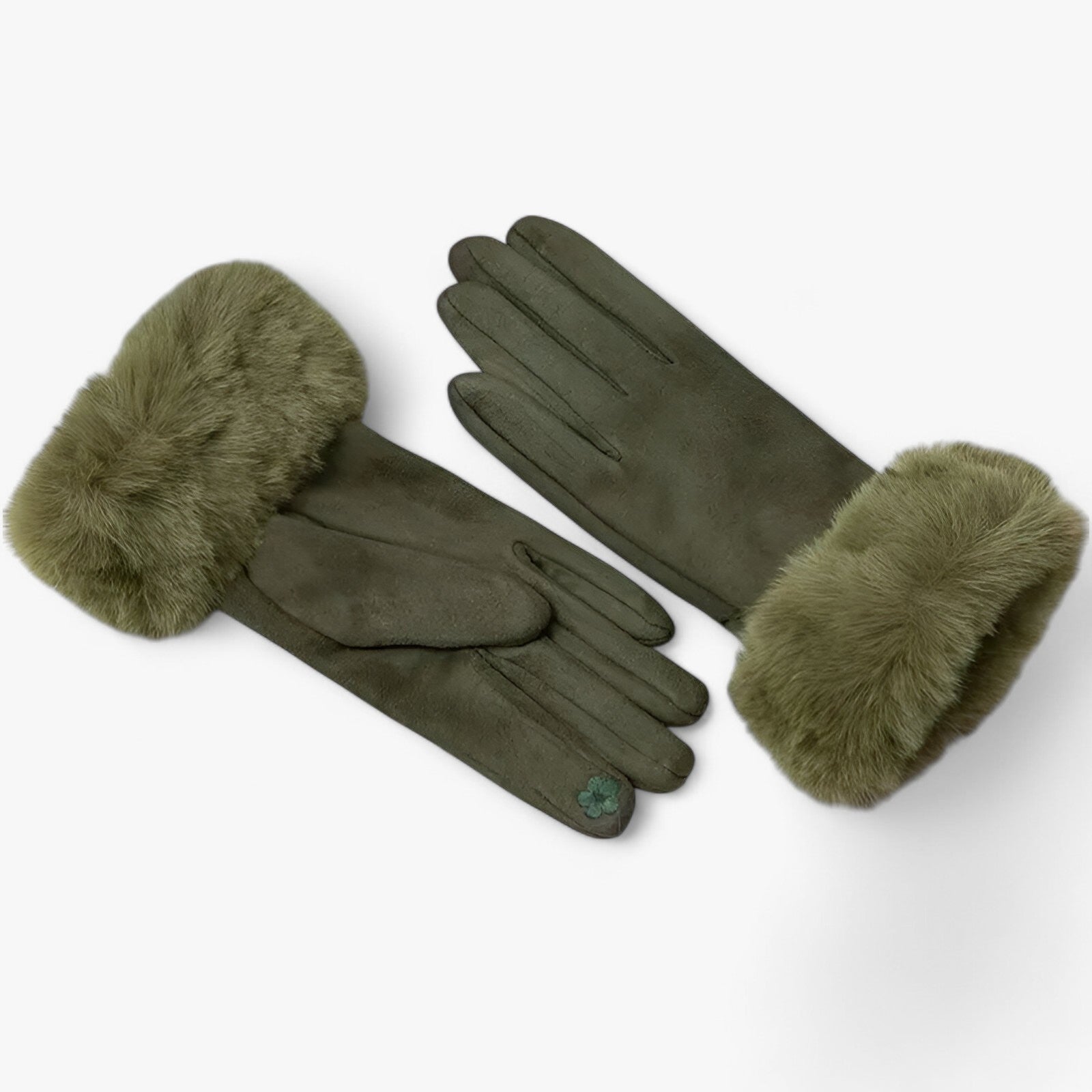 Gloves : Handschoenen Roze - Warme Suède Touchscreen met Imitatiebont in Khaki Eén maat van Pantino
