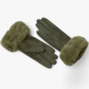 Gloves : Handschoenen Roze - Warme Suède Touchscreen met Imitatiebont in Khaki Eén maat van Pantino