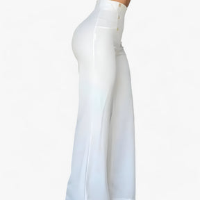 Pants : Broek met Wijde Pijpen - Hoge Taille & Tijdloze Stijl - Roze in van Pantino