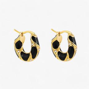 Earrings : Oorbellen Dames Rood Goud - Vintage Emaille Hoepel - Trendy Luxe in van Pantino