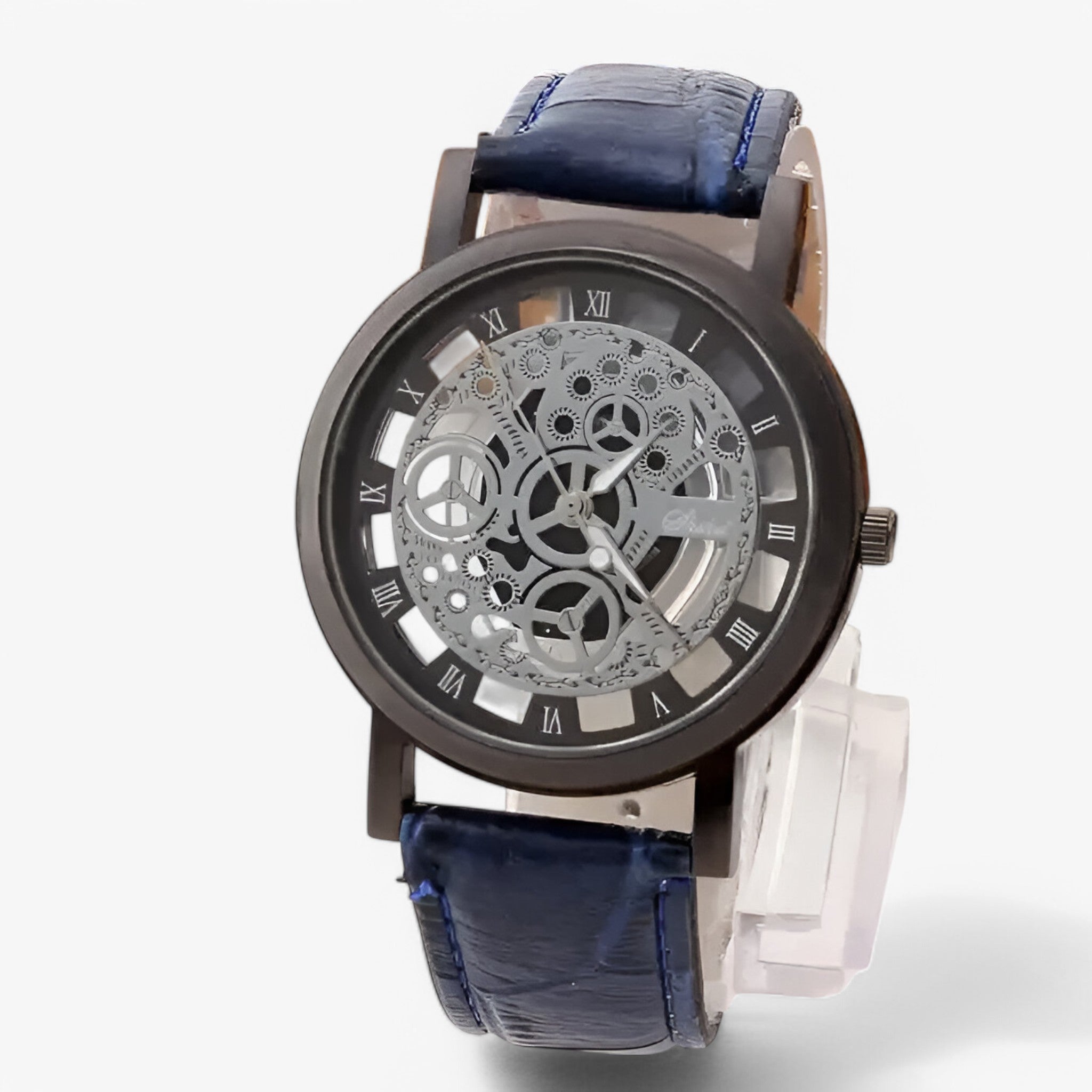 other : Kwarts Uurwerk met Leren Band en Romeins Wijzerplaat - Zilver Blauw in zwart blauw van Pantino