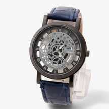 other : Kwarts Uurwerk met Leren Band en Romeins Wijzerplaat - Zilver Blauw in zwart blauw van Pantino