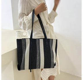 bags : Gestreepte Shopper Dames - Trendy Must-Have Shopper - Canvas in van Pantino