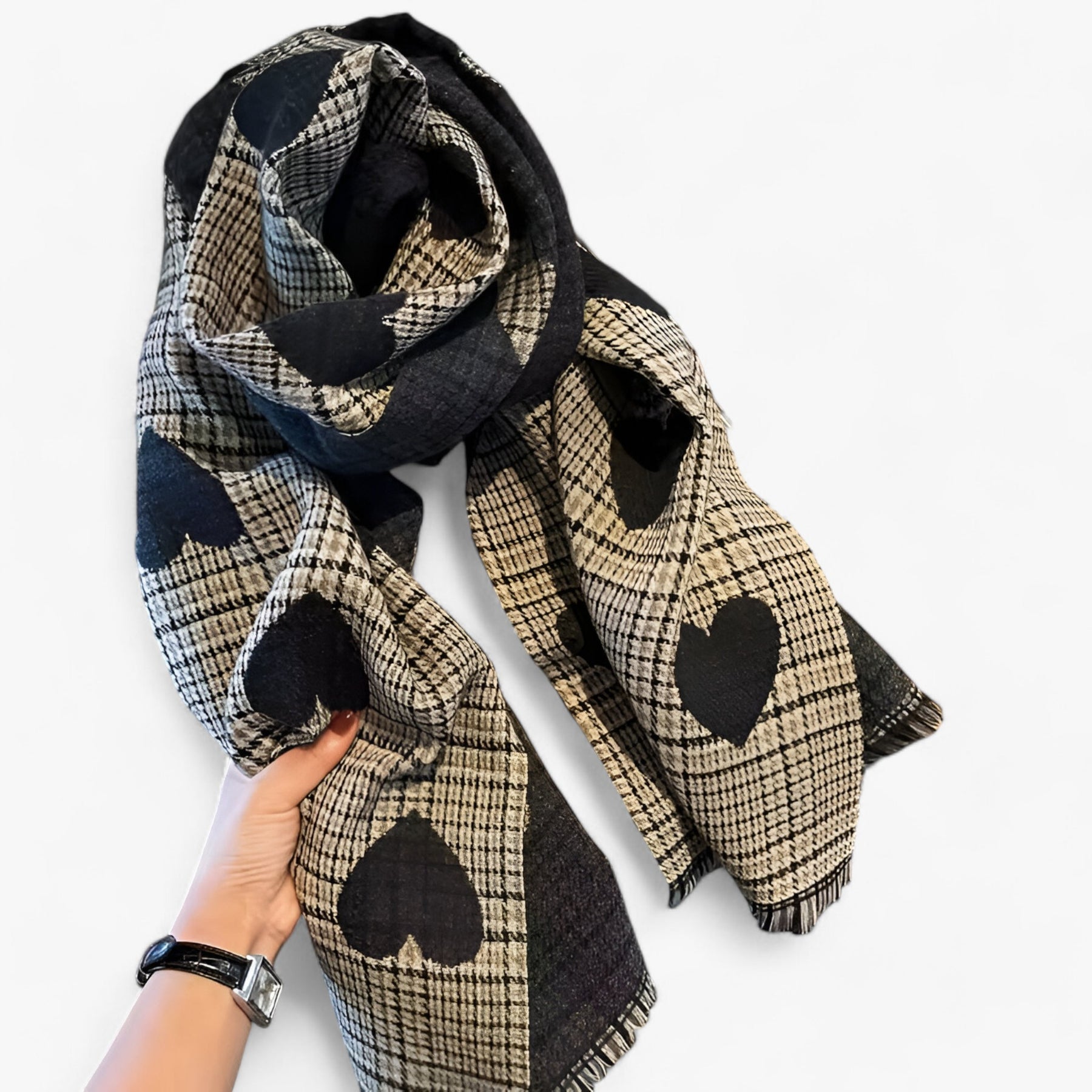 Scarf : Sjaal Khaki - Dubbelzijdige Kasjmier - Warme Luxe met Stijlvol Design in zwart 70X200cm van Pantino