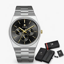 watches : Stalen Horloge met Saffierglas - Wit Zilver met Doos in zilver goud zwart met doos van Pantino