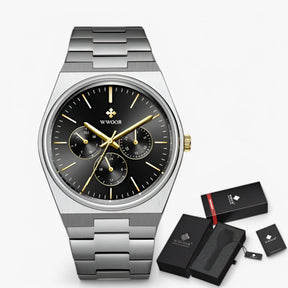 watches : Stalen Horloge met Saffierglas - Wit Zilver met Doos in zilver goud zwart met doos van Pantino