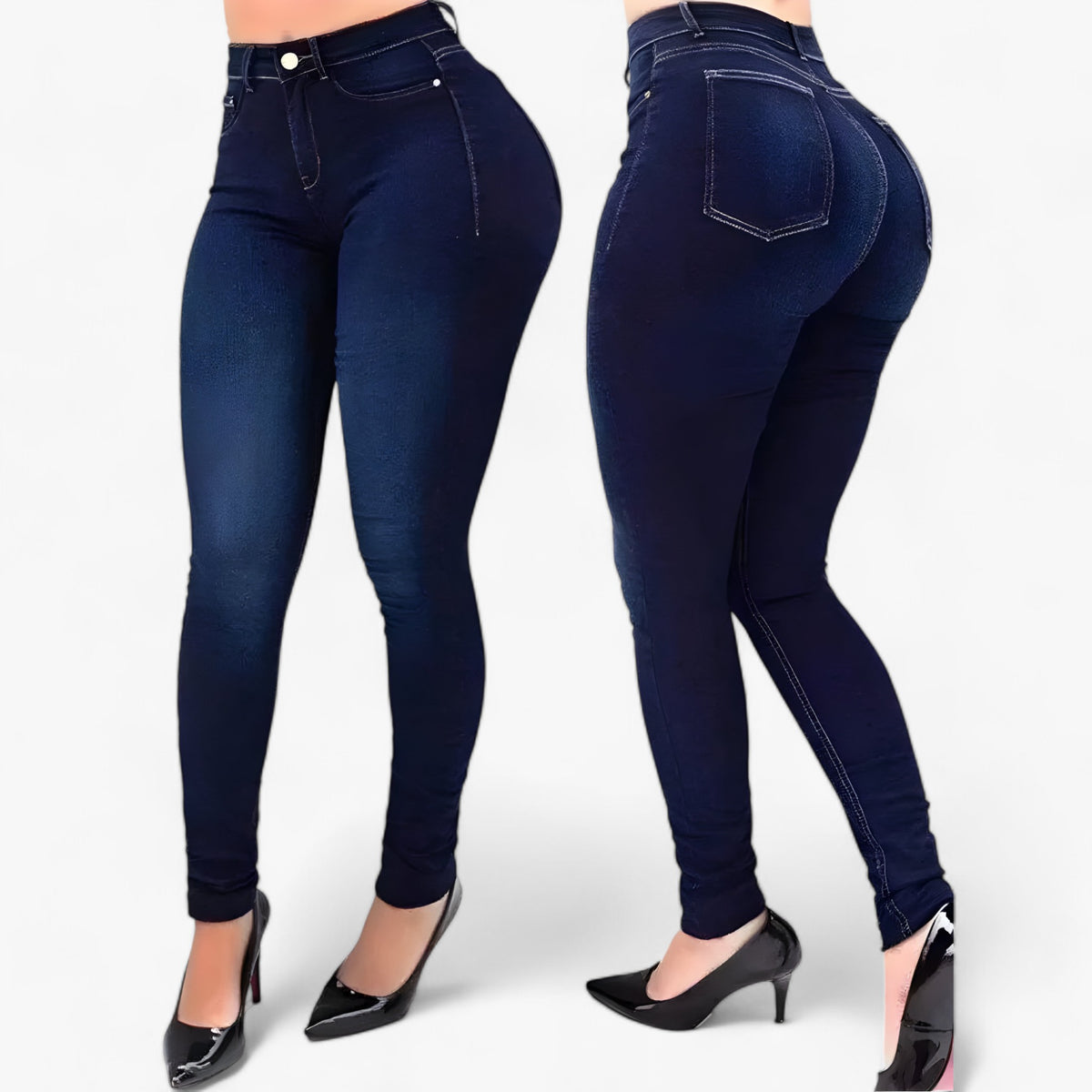 Jeans : Jeans met Hoge Taille - Stijl en Comfort Cultiveren - Donkerblauw in van Pantino