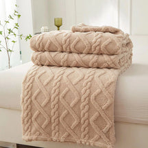 home & garden : FleeceBlanket - Warme Deken van Reistextiel Fleece - Grijs in Licht kameel van Pantino