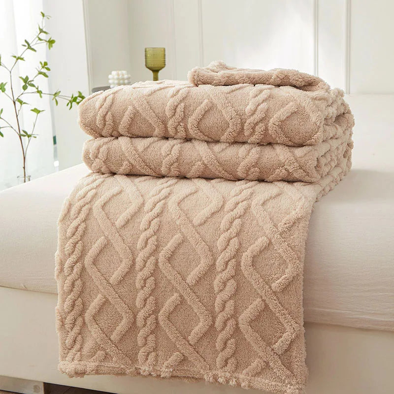 home & garden : FleeceBlanket - Warme Deken van Reistextiel Fleece - Grijs in Licht kameel van Pantino
