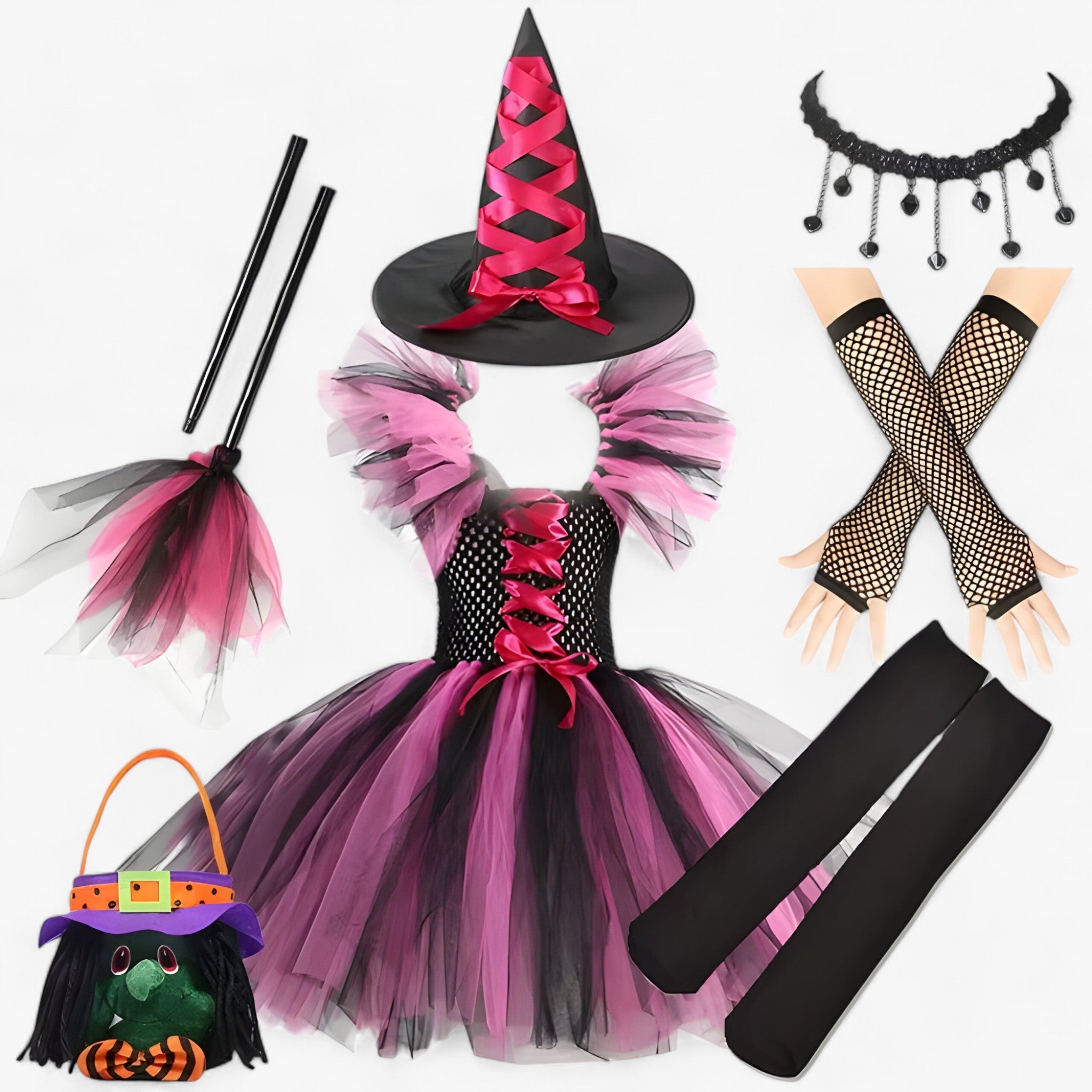 Costume Set : Tutu Jurk en Accessoires voor Halloween en Carnaval in Heksstijl H van Pantino