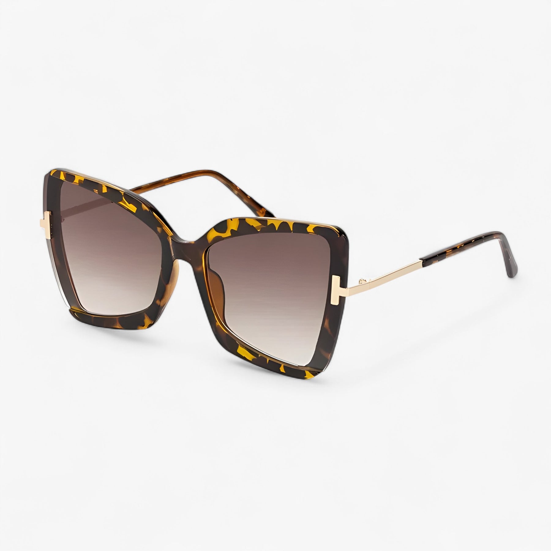 Sunglasses : Cat-eye Zonnebril met T-frame - Opvallende Stijl, Levendige Kleuren - Zwart in Leeuwenbruin van Pantino
