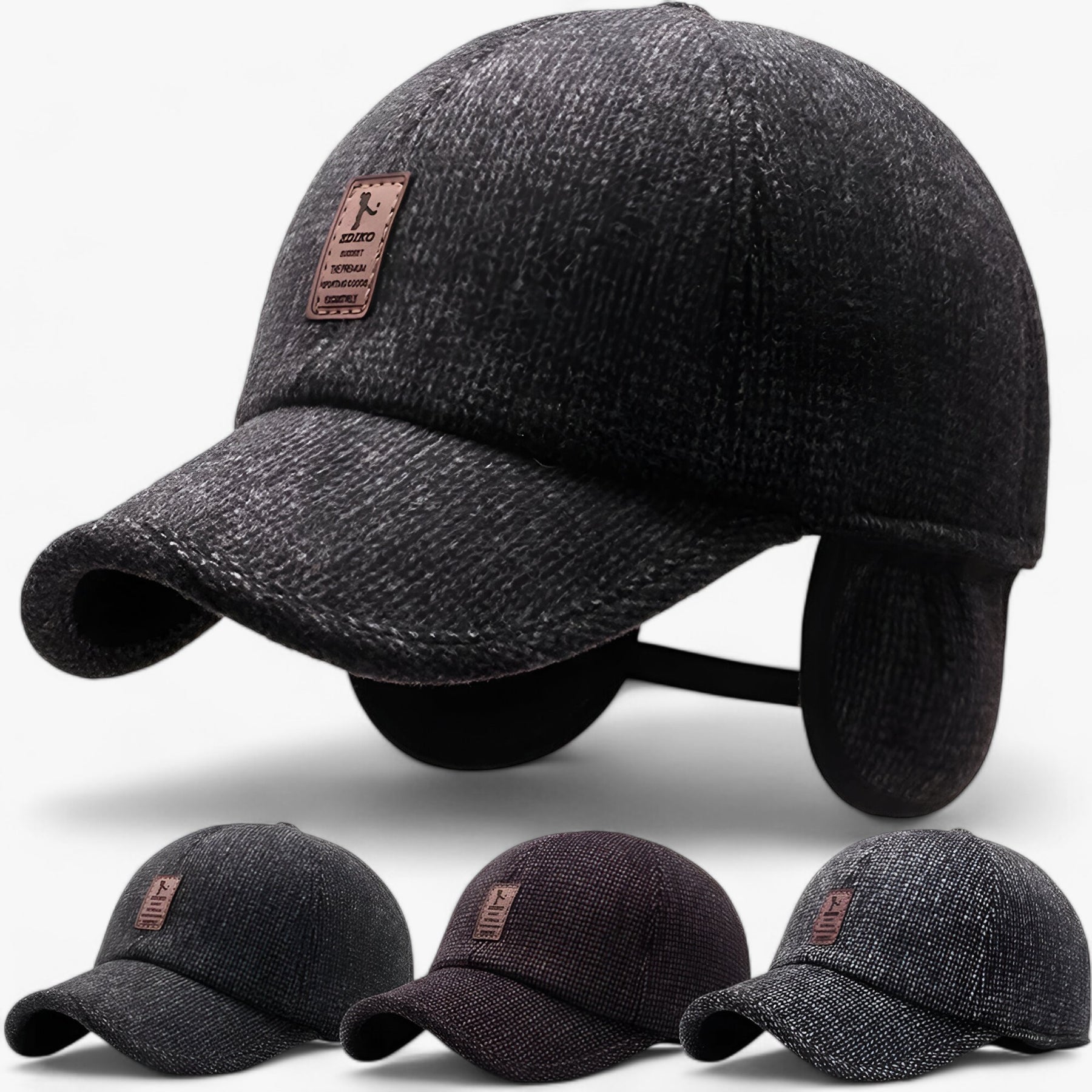Winter Hat : Cap Heren Zwarte Warme Wol - Warme Wintercap met Oorkleppen in van Pantino