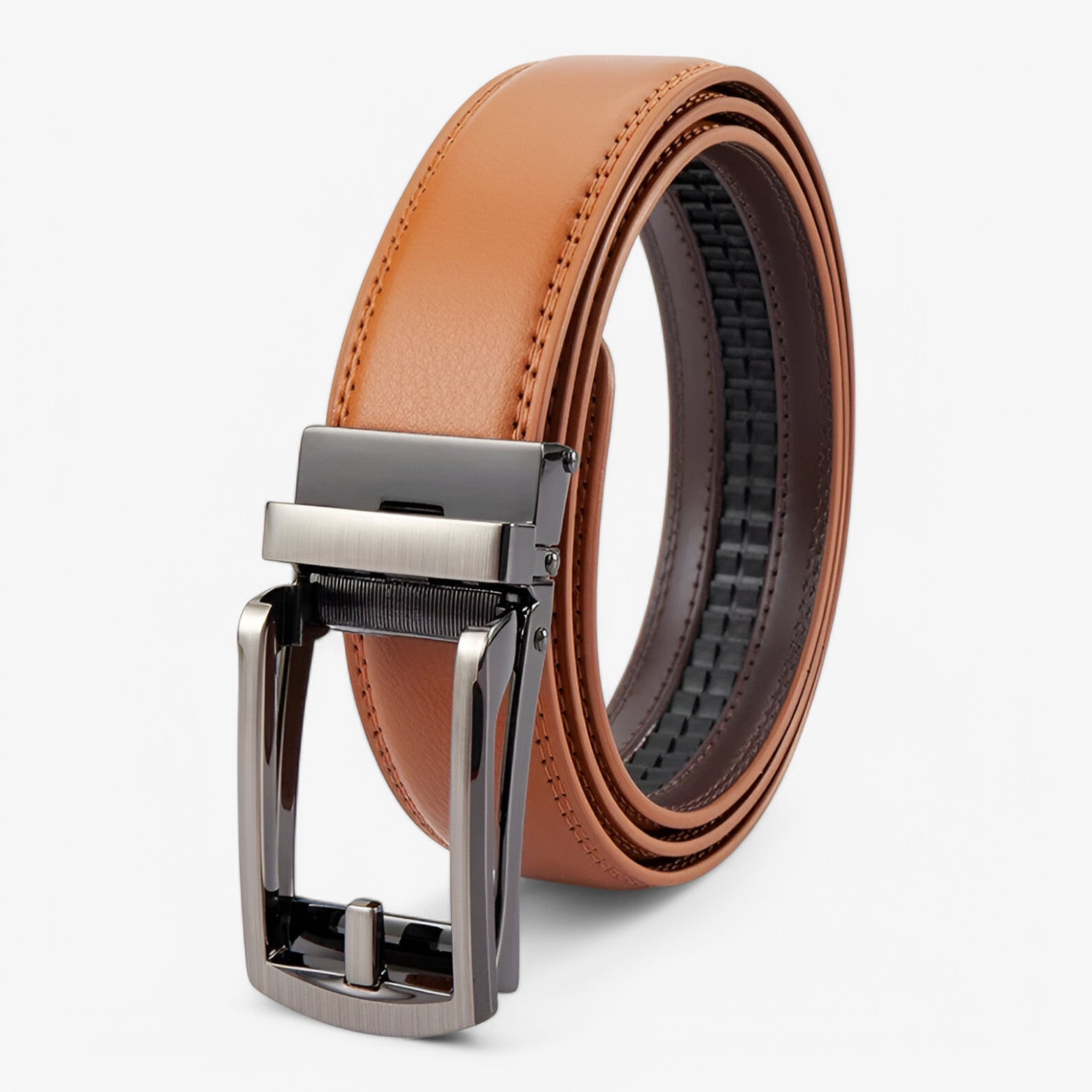 Belt : Ring Zwart - Leren Riem met Dubbele Laag en Elegante Legeringsgesp in Bruin van Pantino