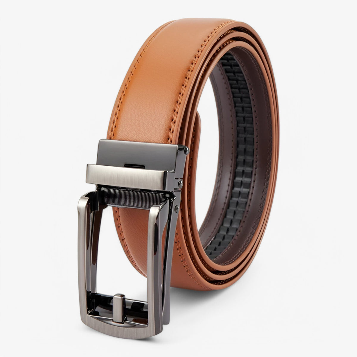 Belt : Ring Zwart - Leren Riem met Dubbele Laag en Elegante Legeringsgesp in Bruin van Pantino