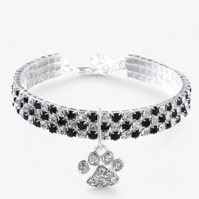 pets : Luxe Kristallen Halsband met Diamant Hanger - Roze in Zwart van Pantino
