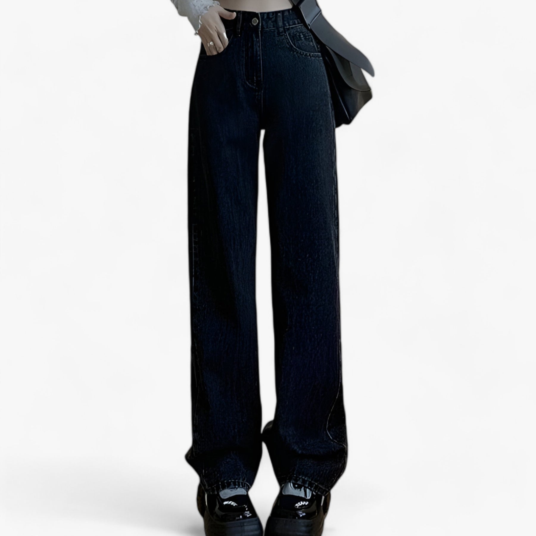 Jeans : Denim met Wijde Pijpen - Klassieke Pasvorm en Dagelijks Comfort - Zwart in van Pantino