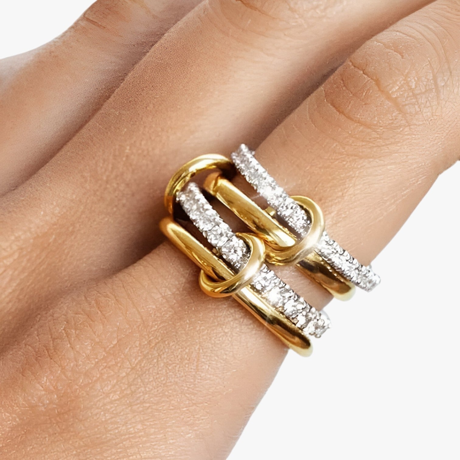 Ring : 18K Gouden Gestapelde Ringen met Cubic Zirconia in van Pantino