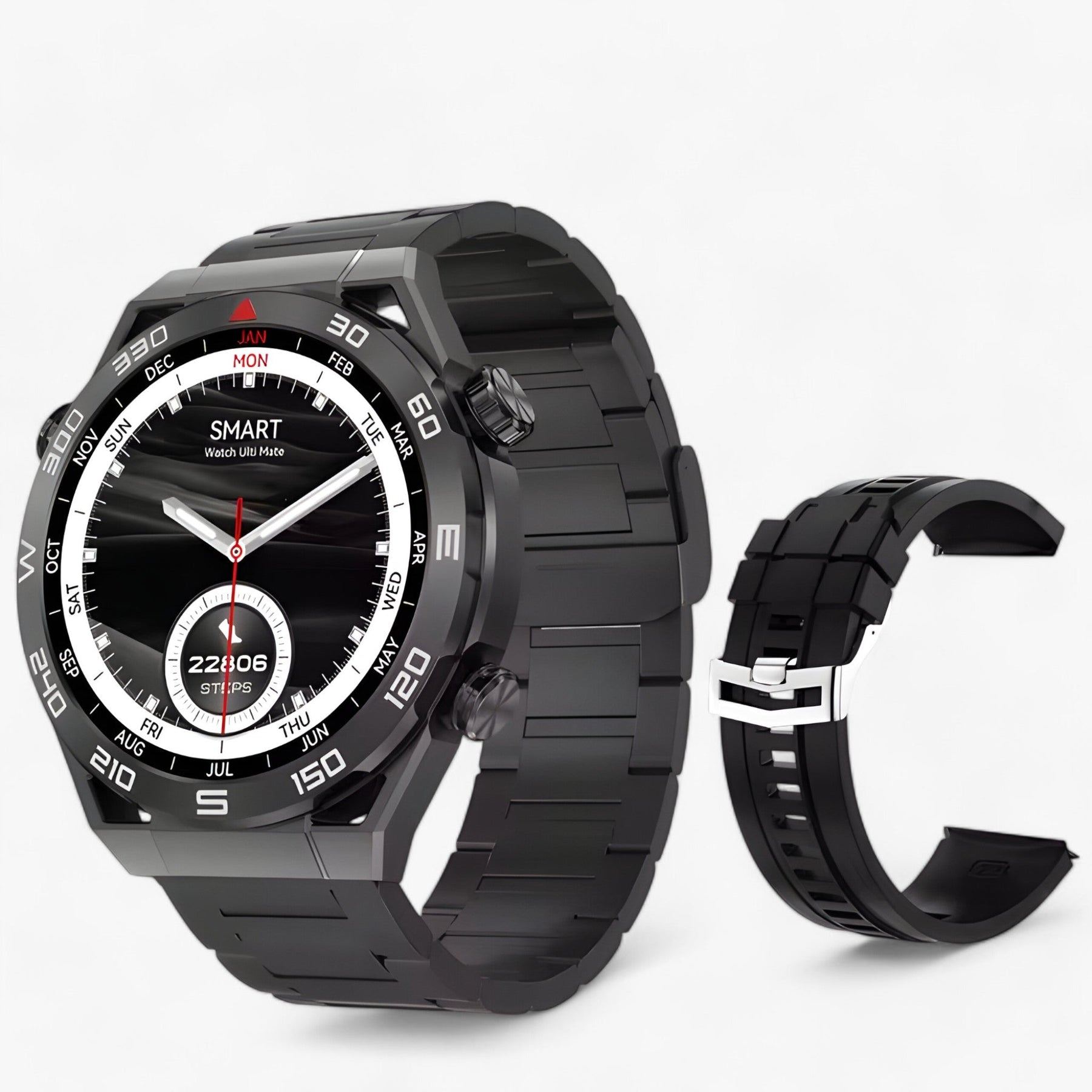 watches : Smartwatch Heren Zilveren Metaal - Dt Ultra Mate - GPS & Nfc voor met Bluetooth Oproepen & Ecg in Zwart metaal van Pantino