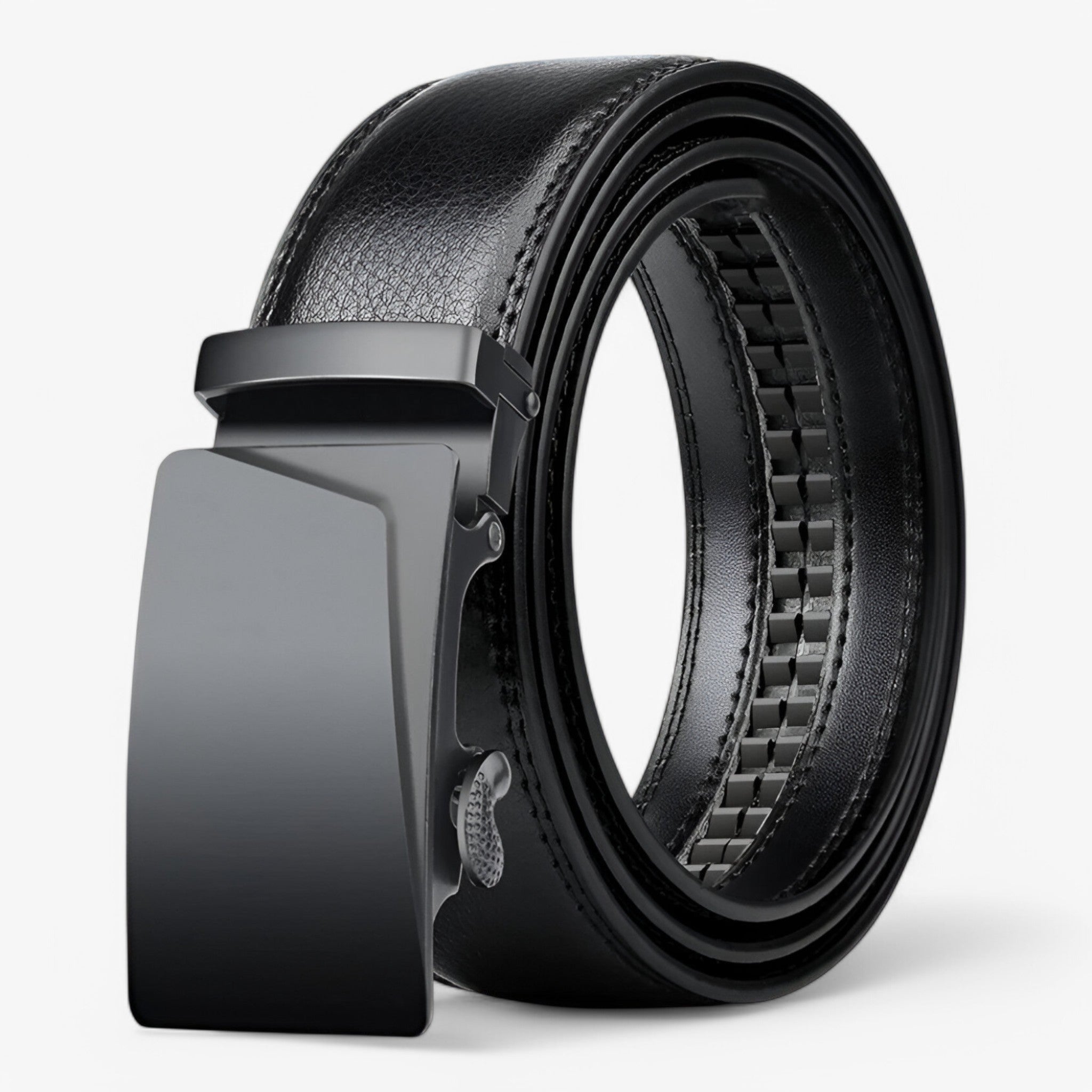 Belt : Heren Riem Zwart Leer met Automatische Gesp in Zwart van Pantino