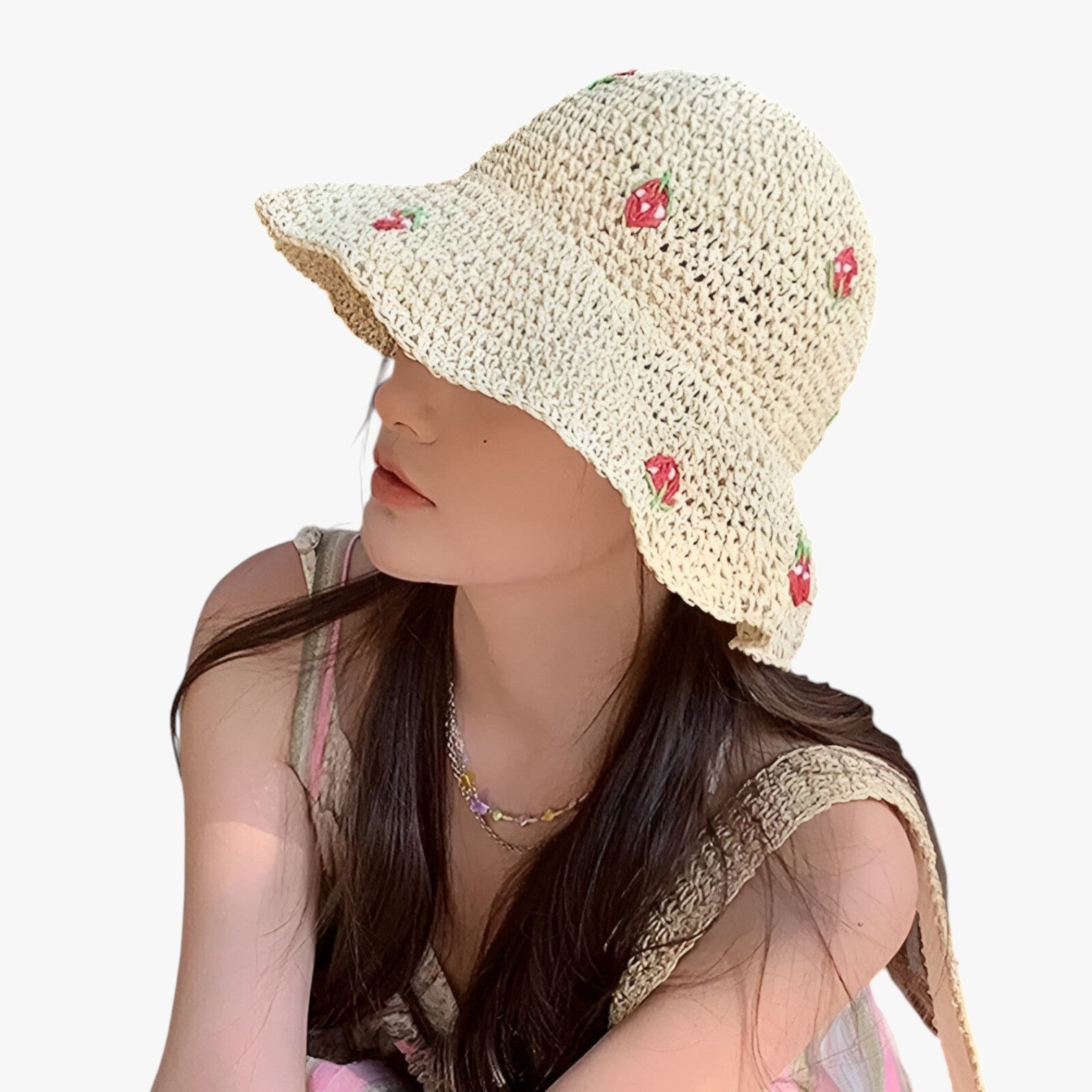 Women's Hat : <h1>Aardbeien zonnehoed – Opvouwbaar, handgemaakt en modieus beschermend</h1> in van Pantino