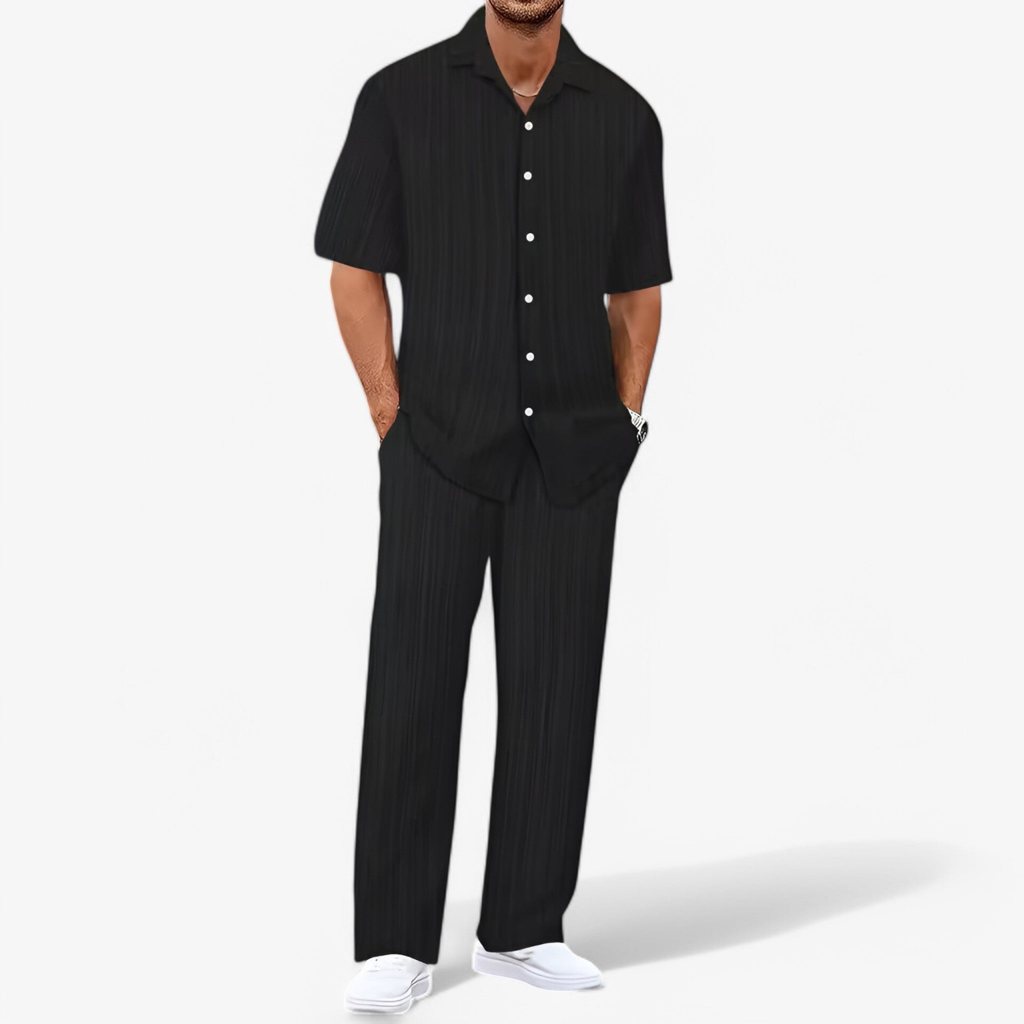 Outfit Sets : Heren Business Casual Set: Net Overhemd en Slim Fit Broek in Nero Verpakking van 1 van Pantinoshop