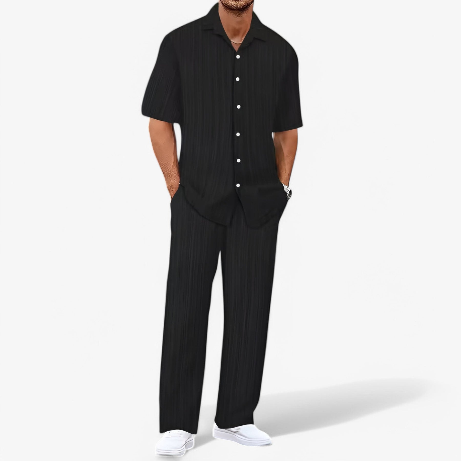 Outfit Sets : Heren Business Casual Set: Net Overhemd en Slim Fit Broek in Nero Verpakking van 1 van Pantinoshop