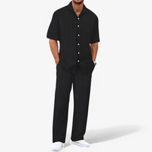 Outfit Sets : Heren Business Casual Set: Net Overhemd en Slim Fit Broek in Nero Verpakking van 1 van Pantinoshop