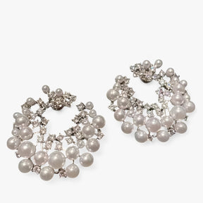 Earrings : Oorbellen Parelwit - Hazel Zilveren met Parels en Zirkonia in Retro Luxe Stijl in van Pantino