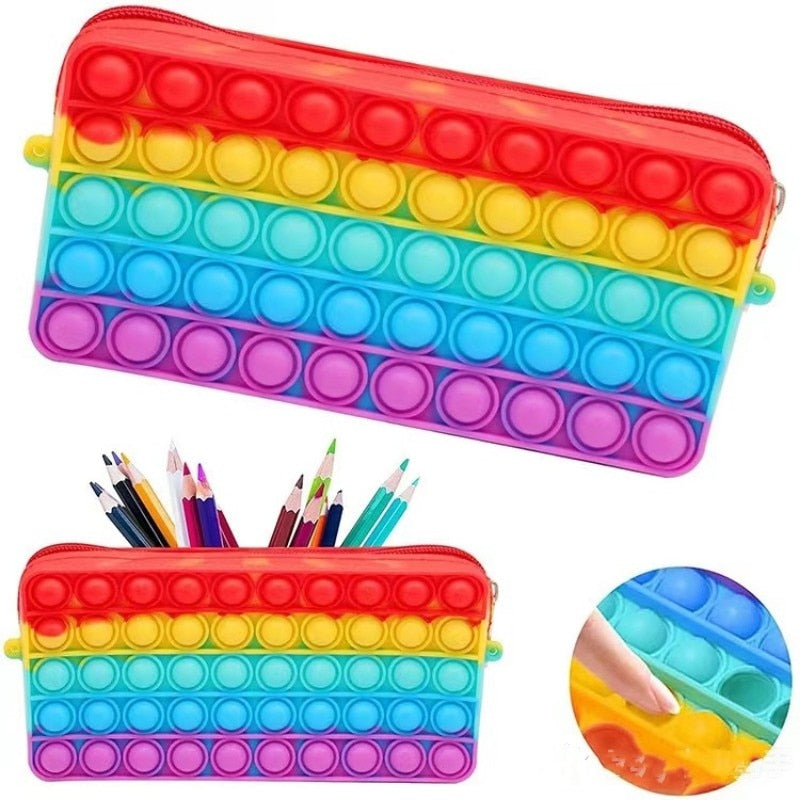 Pencil Case : Pop It Etui Kinderen - Fidget Stress Reliëf Etui - Siliconen in van Pantino