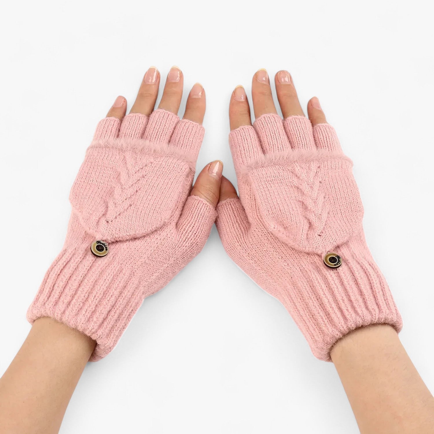 Gloves : Handschoenen Dames Donkerroze - Dikke Omgeslagen Gebreide voor - Voor Koud Weer in Roze Één maat van Pantino
