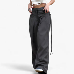 Pants : Broek met Wijde Pijpen - Hoge Taille & Retro Kantoorstijl - Zwart in van Pantino