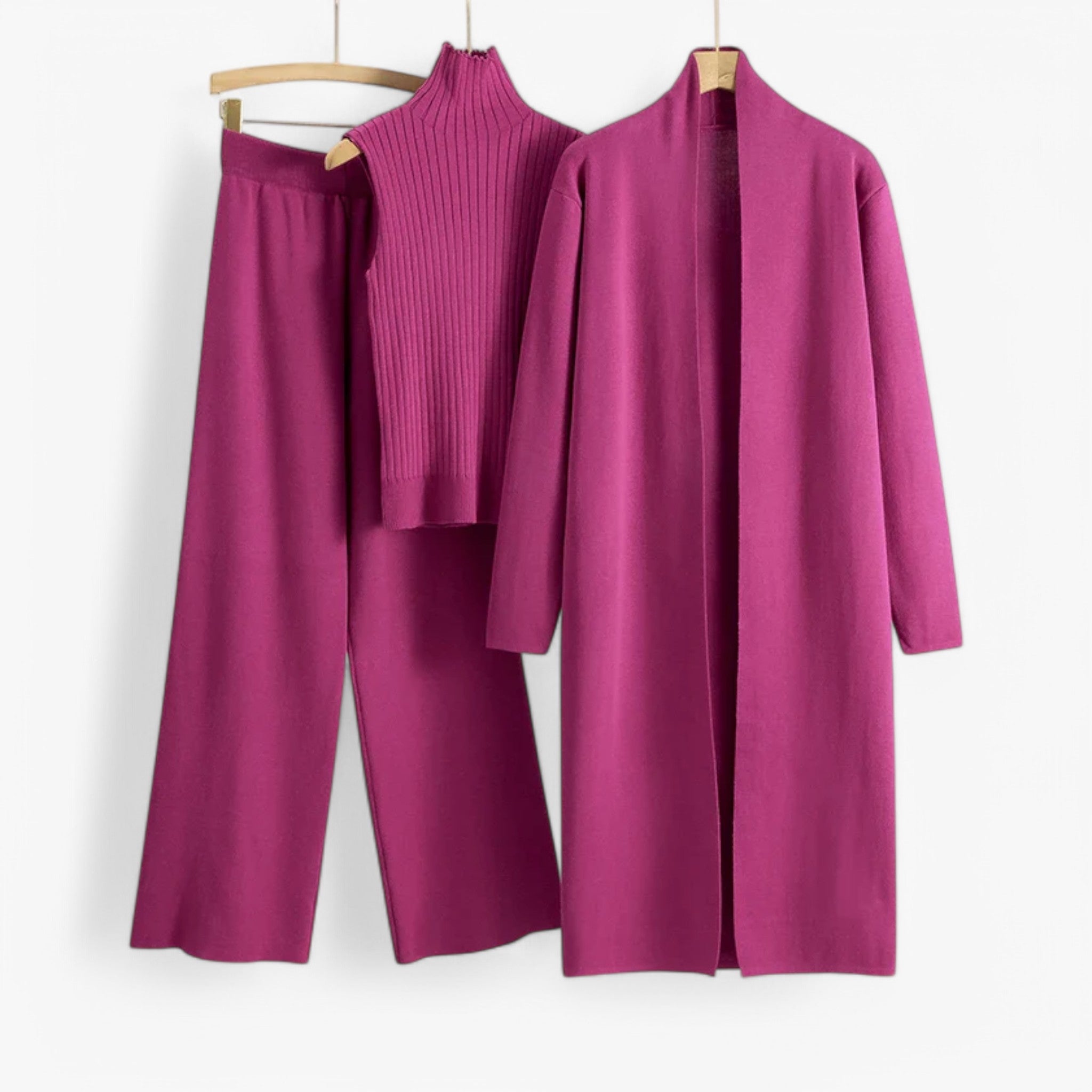 Loungewear Set : Ivy I Vintage Breiset in 3 delen in Roze Eén maat van Concept Odense