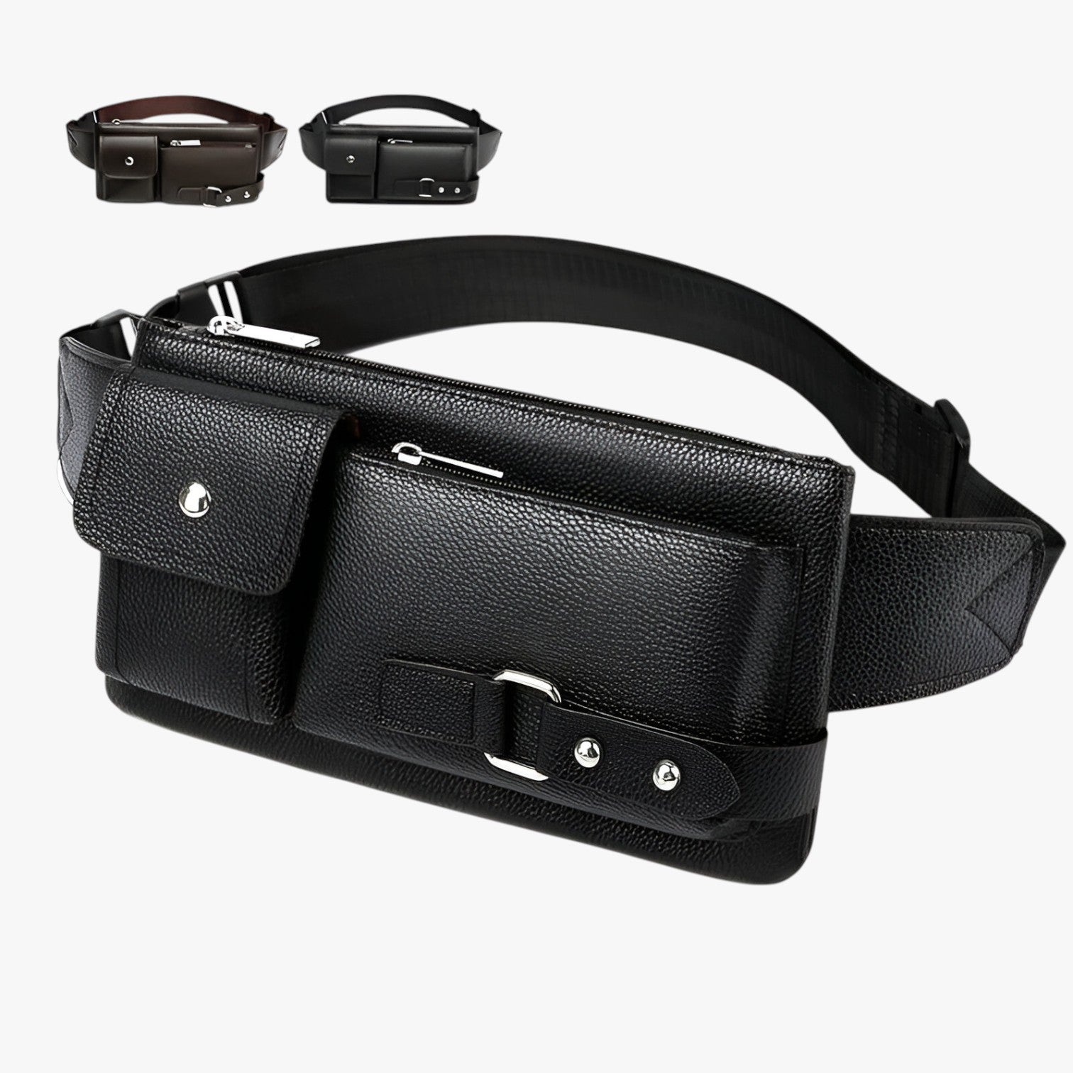 Fanny Pack : Multifunctionele Leren Heuptas Heren Leer - Zwart Maat Groot in van Pantino