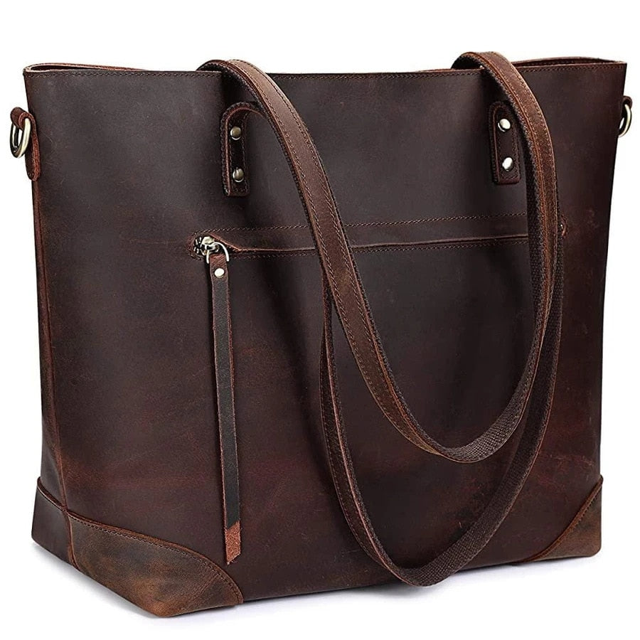 bags : Luxury Bag Vintage Leren Tas - Zwart in Koffie van Pantino