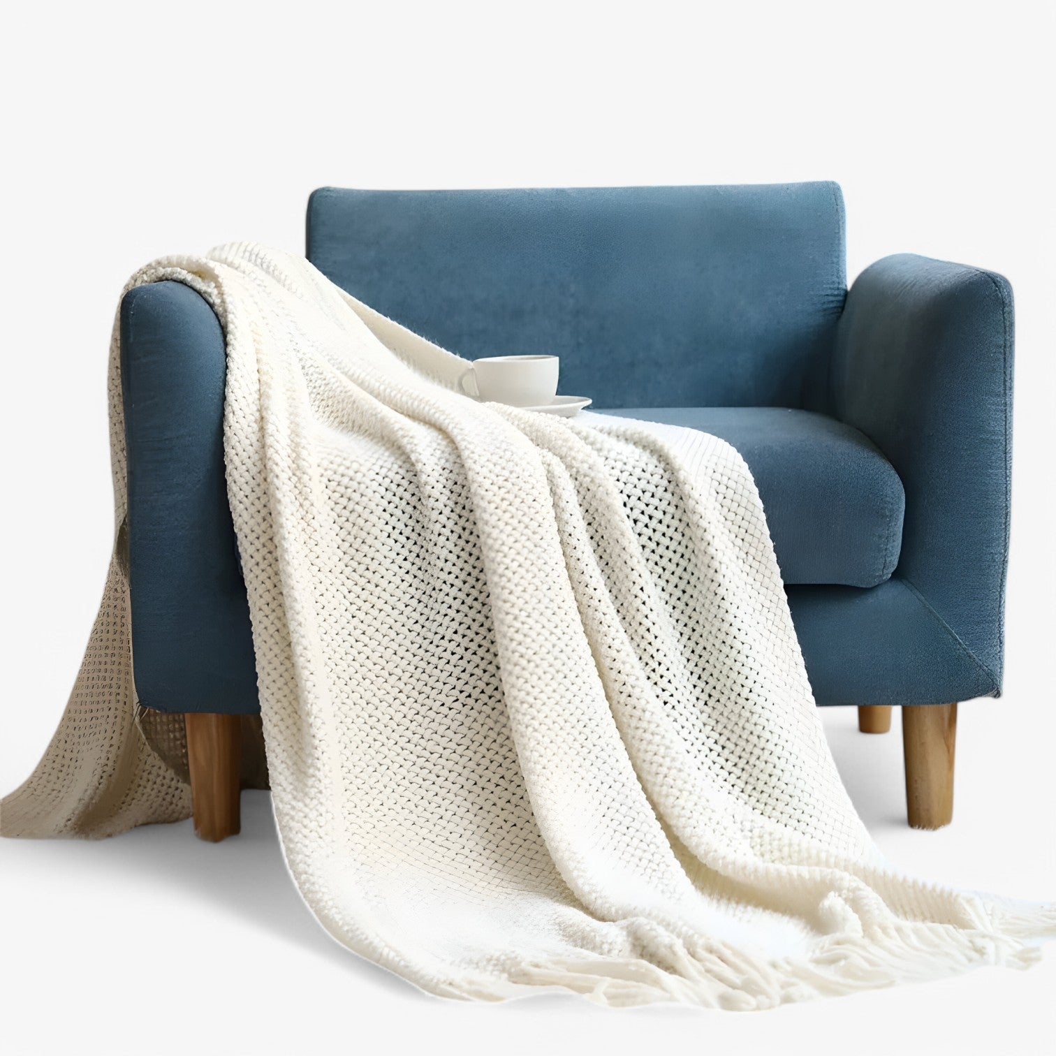 Home & Garden : Gezellig gebreid plaid - zacht, warm en stijlvol met franjes Heren in Bianco van Pantinoshop