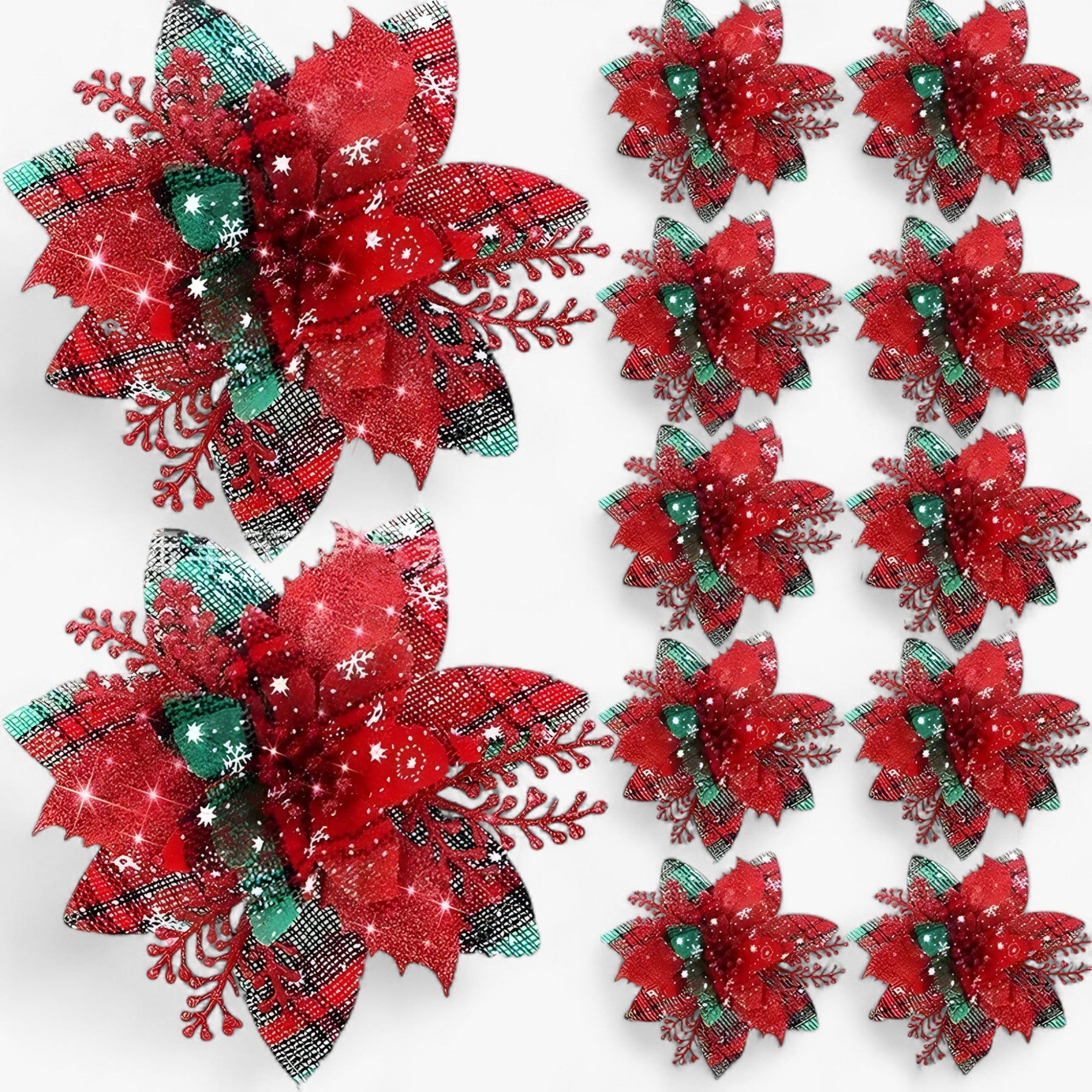 home & garden : 5/10 Stuks Glitterende Kerstbloemen - Sprankelende Boomversieringen - Rood in Latwerk van Pantino