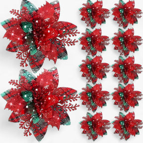 home & garden : 5/10 Stuks Glitterende Kerstbloemen - Sprankelende Boomversieringen - Rood in Latwerk van Pantino
