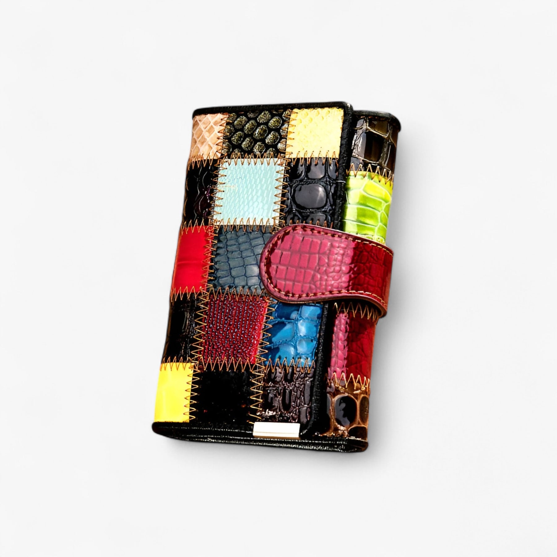 bags : Portemonnee Dames - Echte Leren met Patchwork Ontwerp in Kort Ontwerp van Pantino