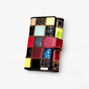 bags : Portemonnee Dames - Echte Leren met Patchwork Ontwerp in Kort Ontwerp van Pantino