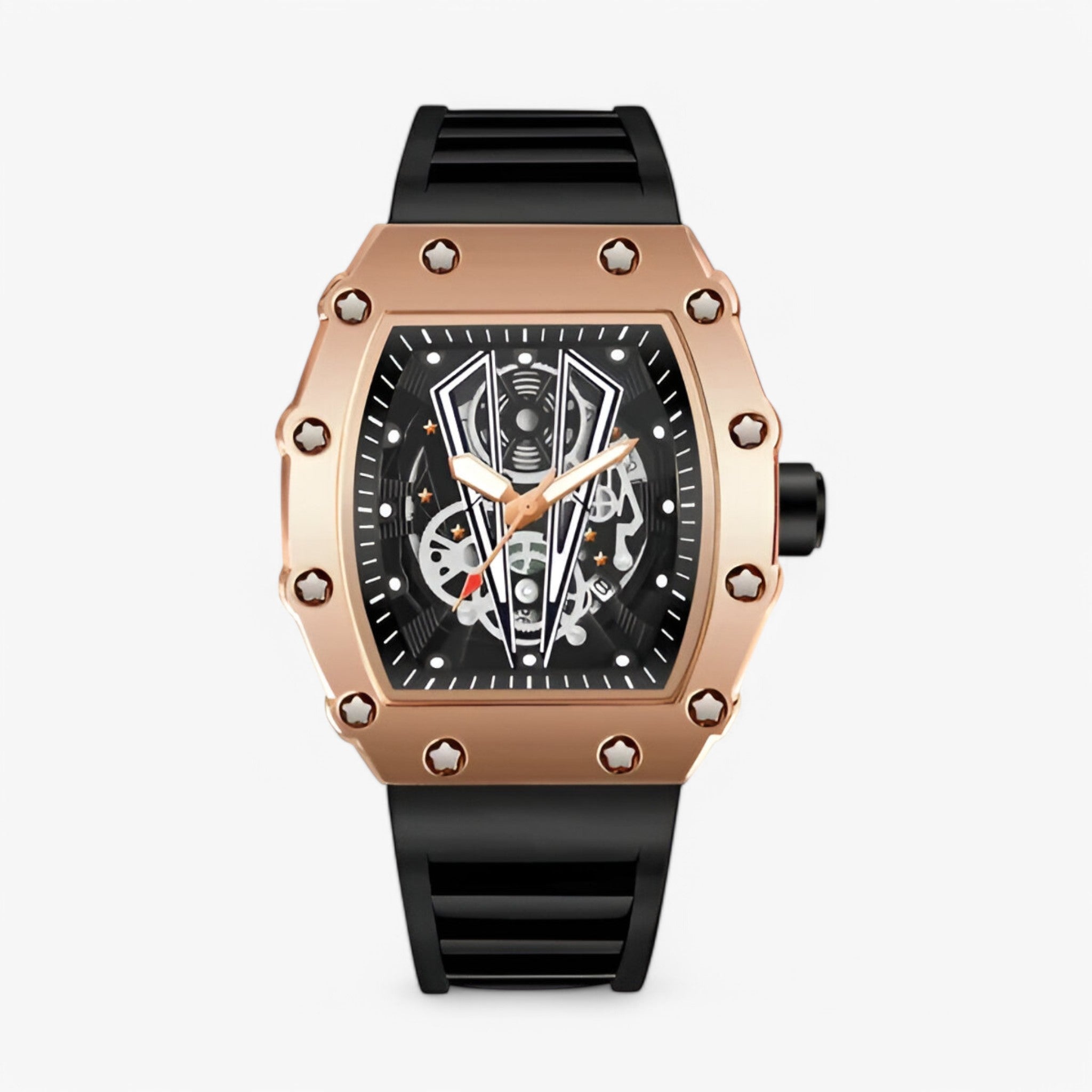 watches : Horloge Heren Zwart - Vierkant Luxe Sporthorloge in Roos van Pantino