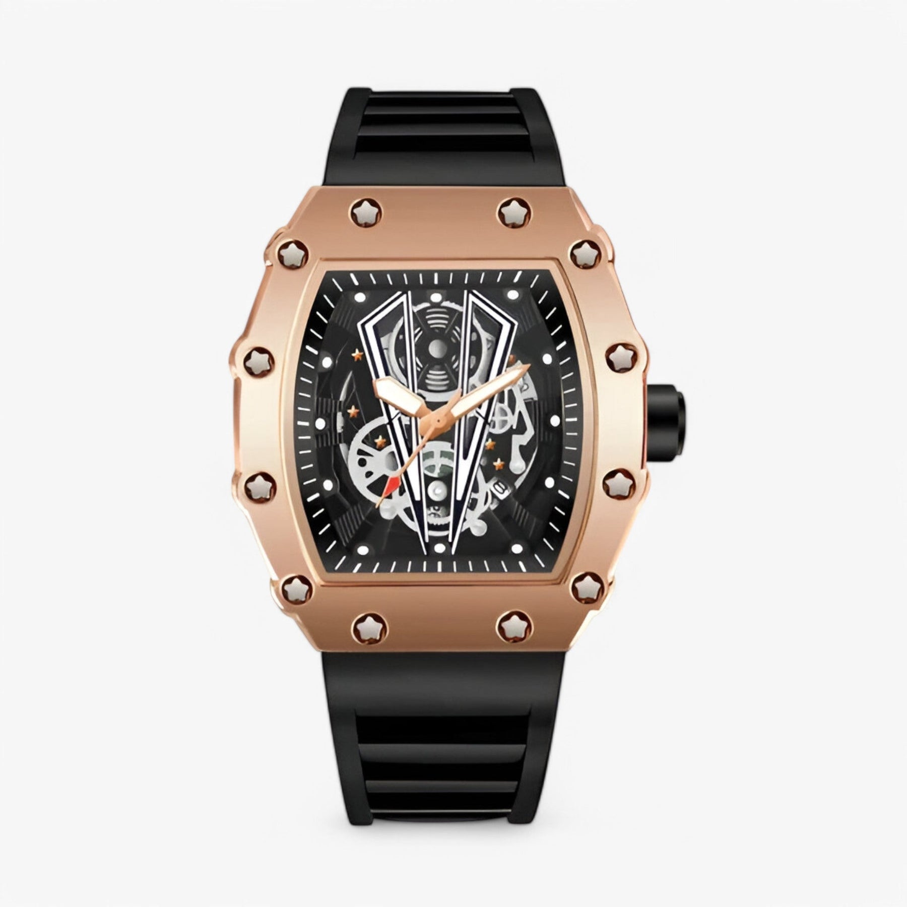 watches : Horloge Heren Zwart - Vierkant Luxe Sporthorloge in Roos van Pantino