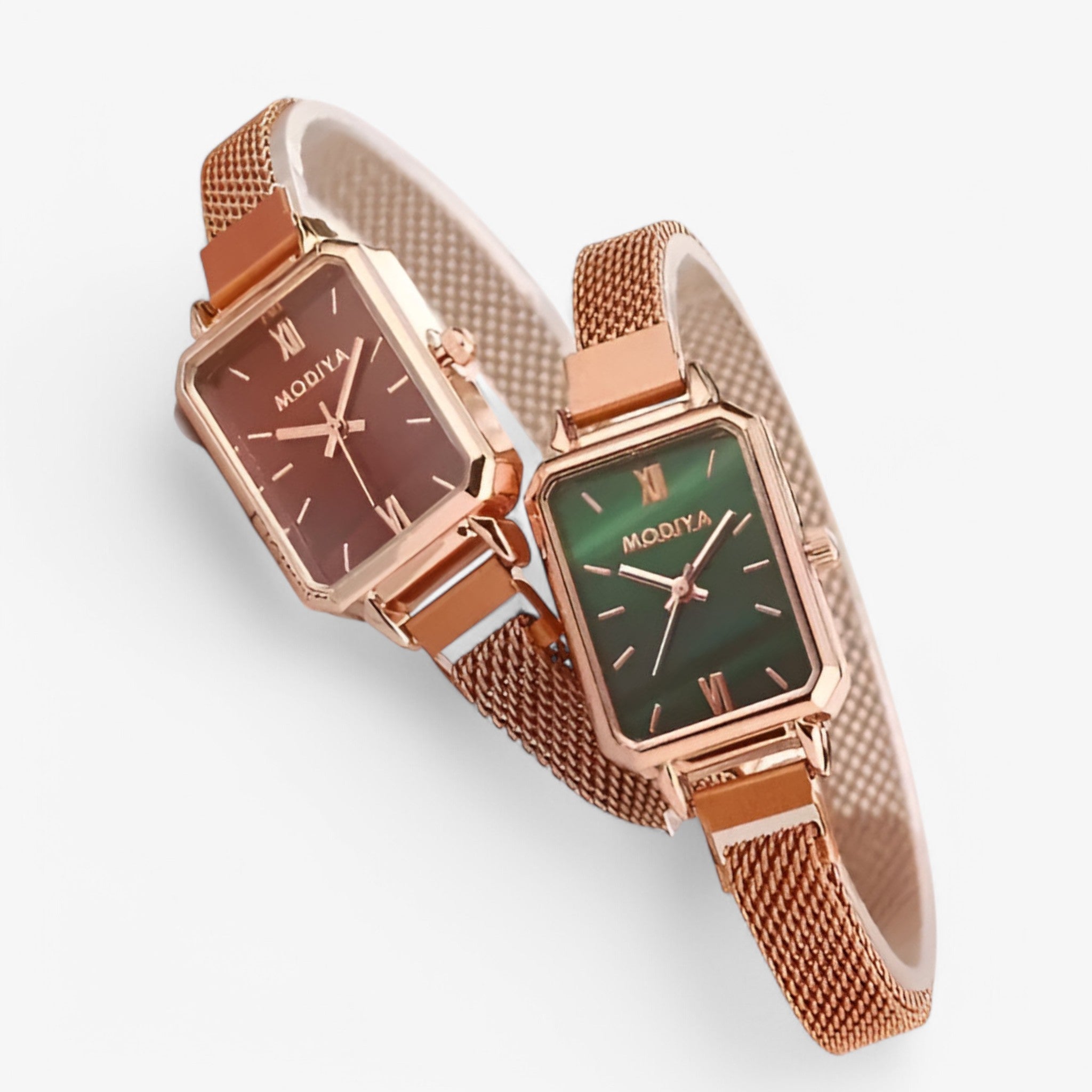 Watches : Vierkant dameshorloge met groene wijzerplaat en magnetische band in van Pantinoshop
