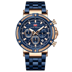 watches : Heren Horloge Zilver/Blauw RVS - Klassiek Polshorloge met Datumweergave in Roségoud Blauw van Pantino