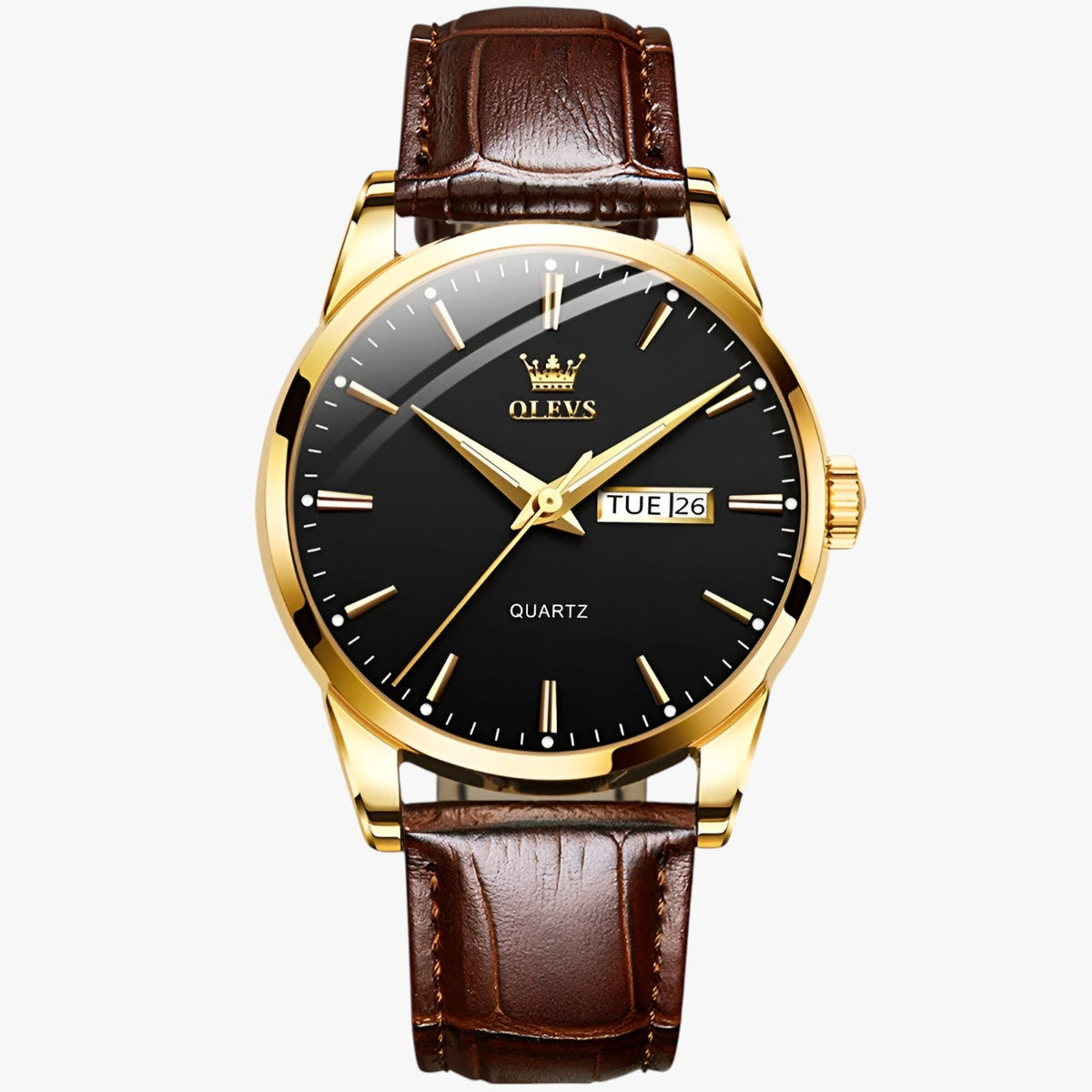 Heren Horloge Klassiek Slank van Echt Zwart Leer, Elegant en Waterdicht