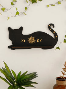 home & garden : Zwarte Kat Maanfase Wandplank in houten plank MS7105 van Pantino