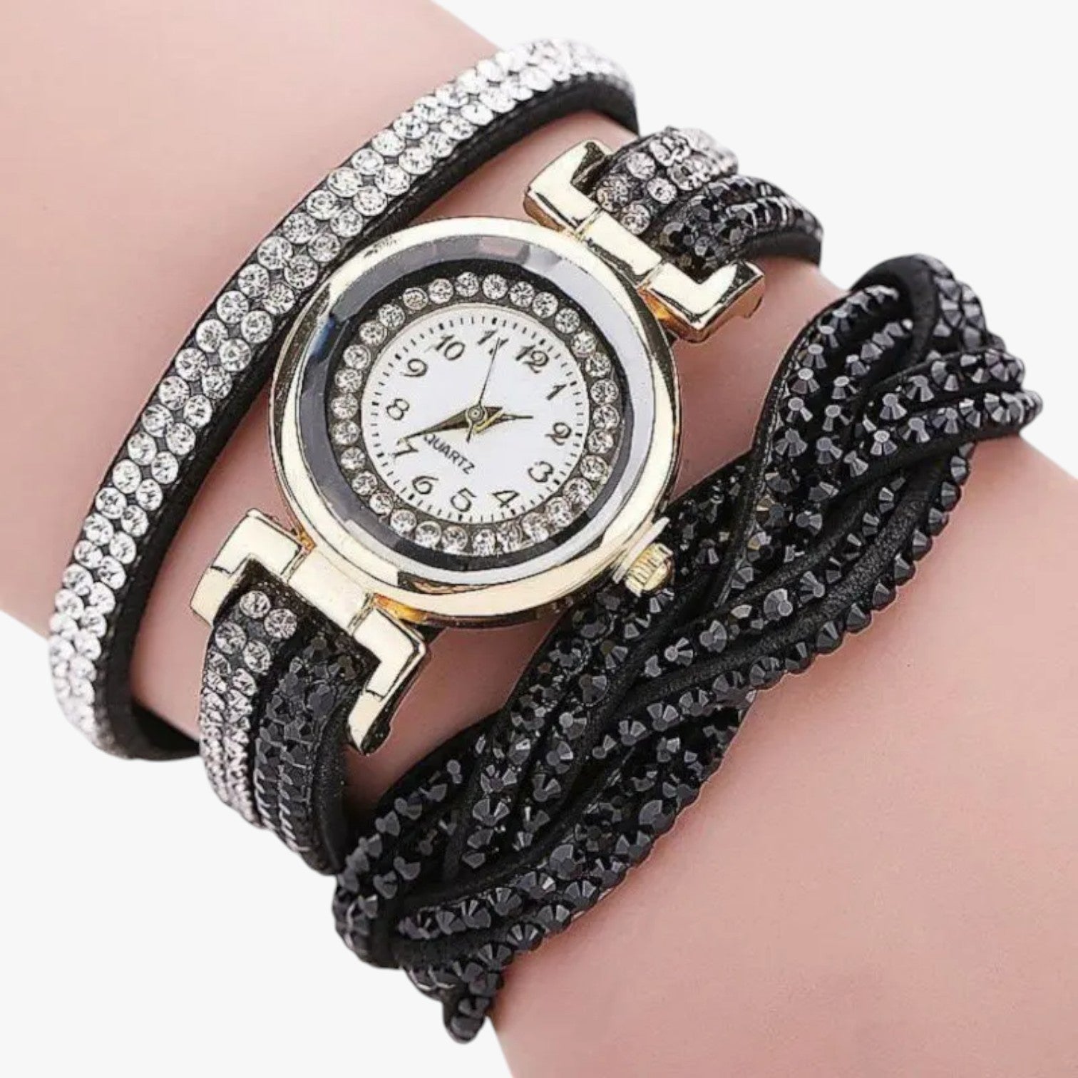 Dameshorloge Elegant met Lange Band van Echt Leer Zwart - Unieke Stijl